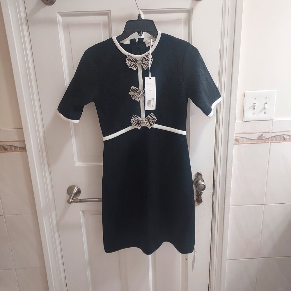 Rebecca Vallance Ella Black Crystal Bow Stretch Short Sleeve Cocktail Dress - Picture 2 of 11